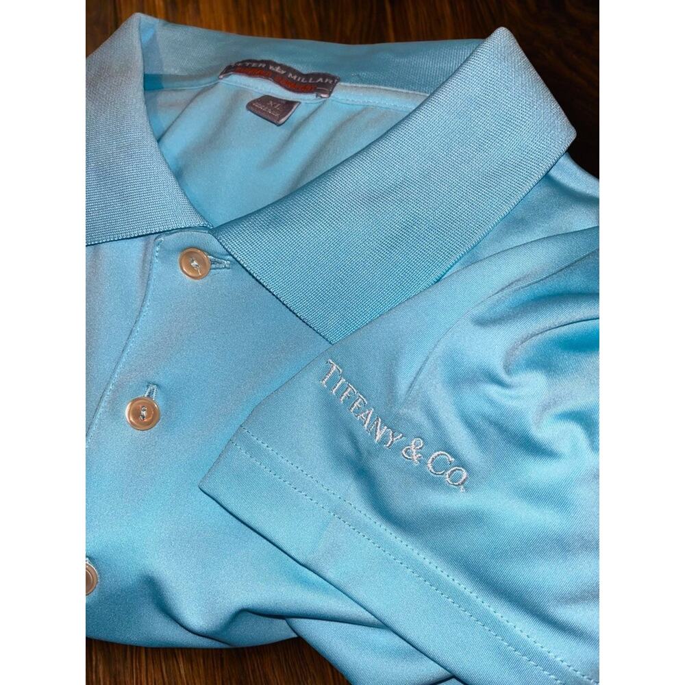 Peter Millar Tiffany & Co Summer Comfort Polo Shirt XL Blue Golf Logo Rare - Picture 11 of 13